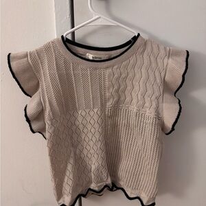 Beige Knit Tank Top with Black Trim